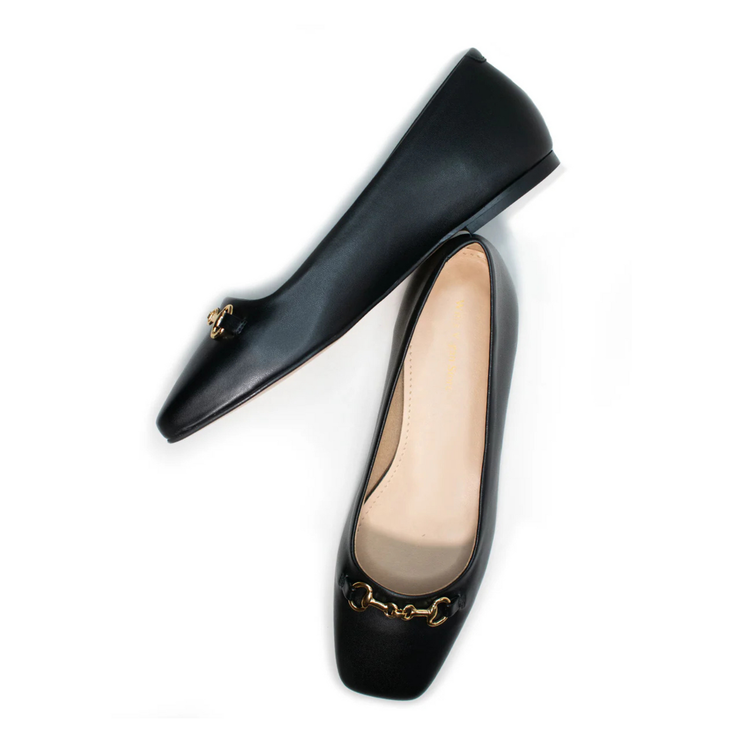 Square Toe Ballet Flats - Black