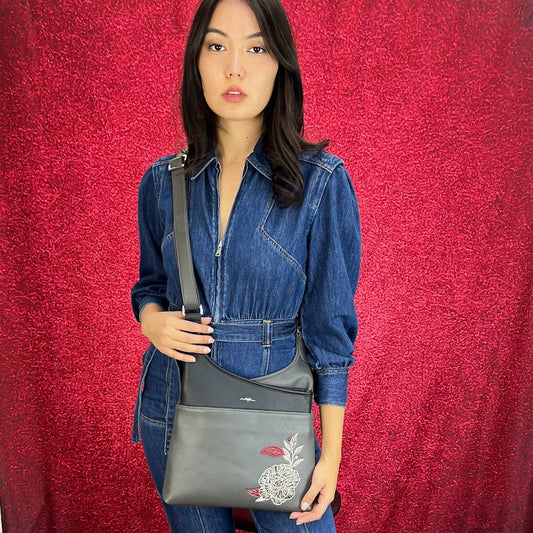 Begonia Crossbody Messenger - Grey