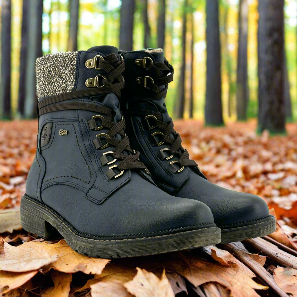 Hiking Boots Navy Blue Combat Boots Vegan Fall Winter Boots