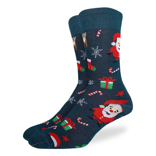 Santa and Rudolph Crew Socks - Men’s 7-12