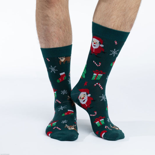 Santa and Rudolph Crew Socks - Men’s 7-12