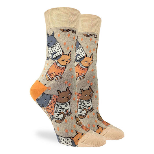 Sweater Cats Crew Socks - Women's 5-9 - The Grinning Goat