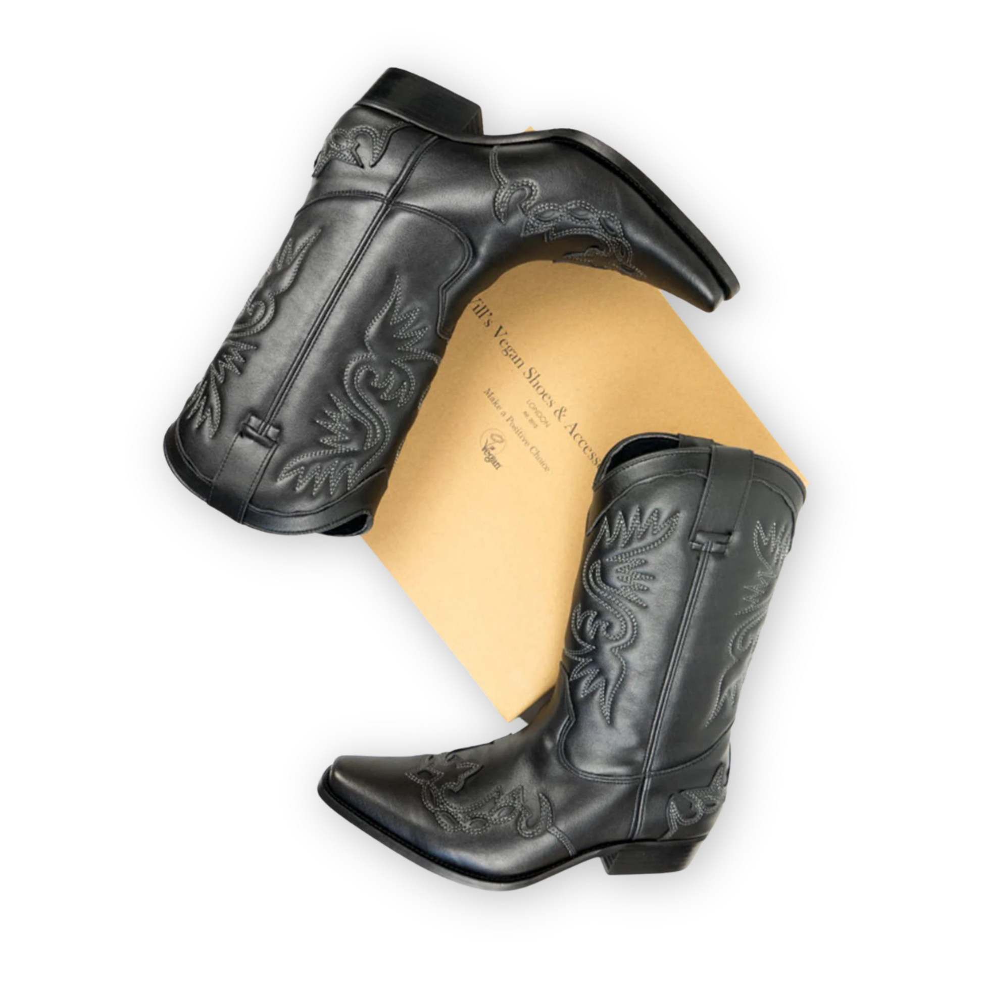 Men's Black Western Boots Vegan Leather Cowboy Boots – Will's