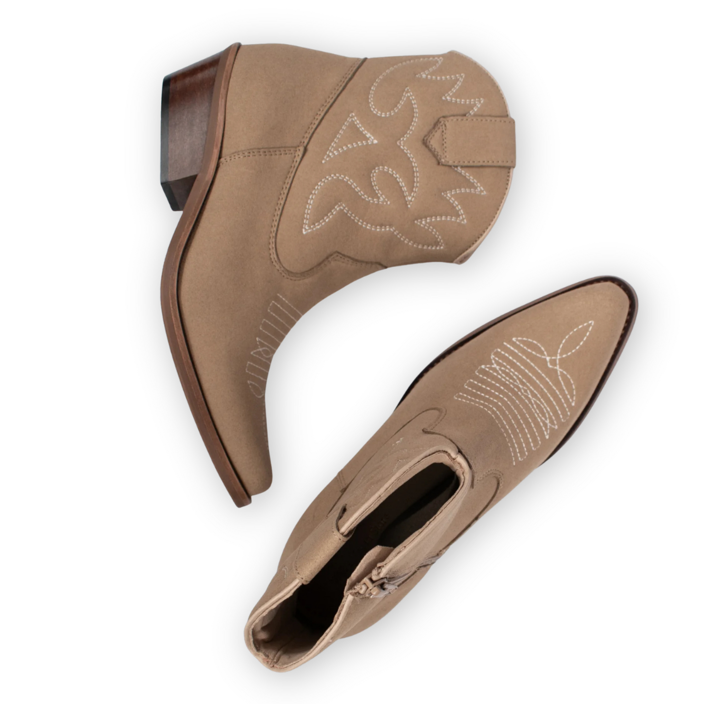 Women's Low Vegan Suede Western Boots - Sand