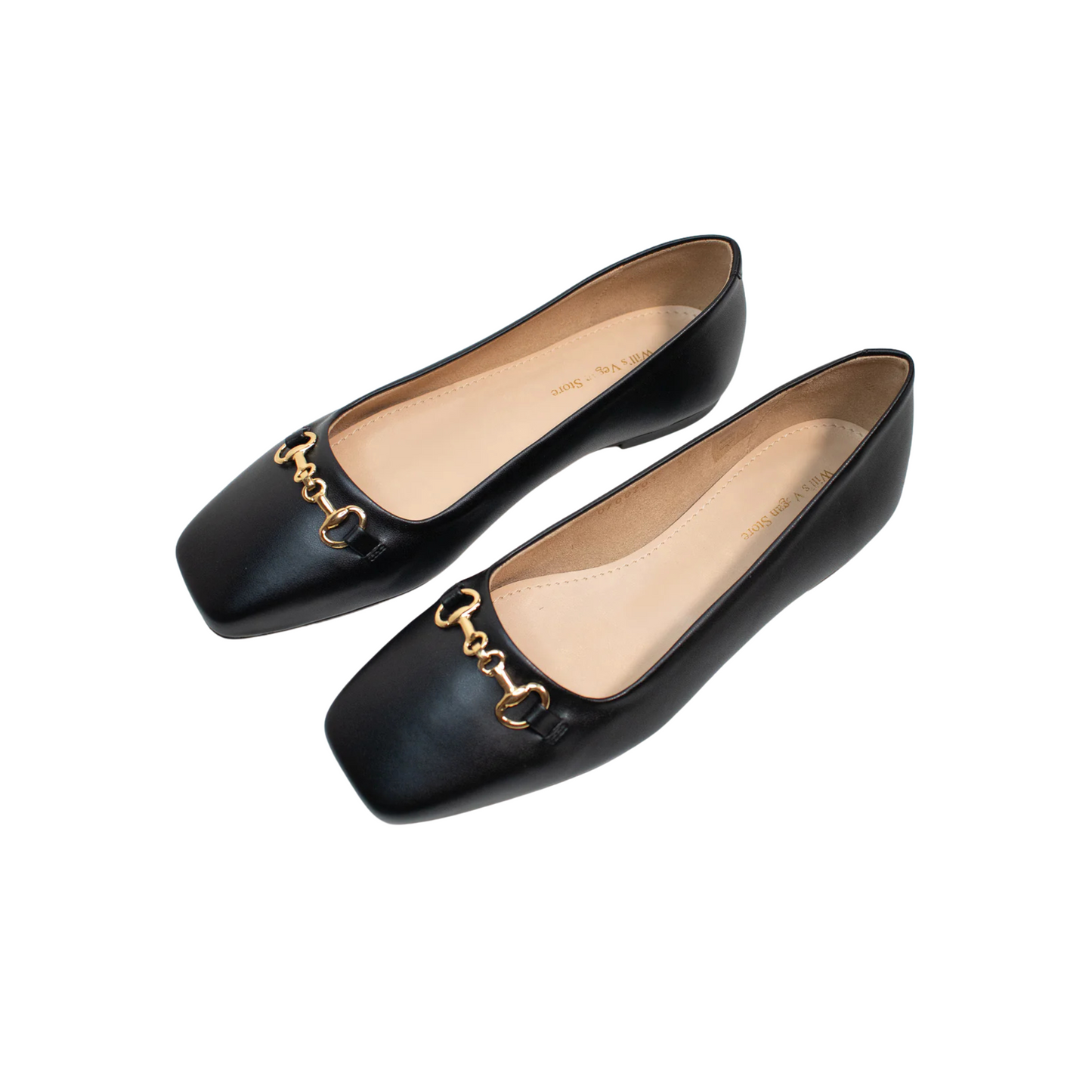 Square Toe Ballet Flats - Black