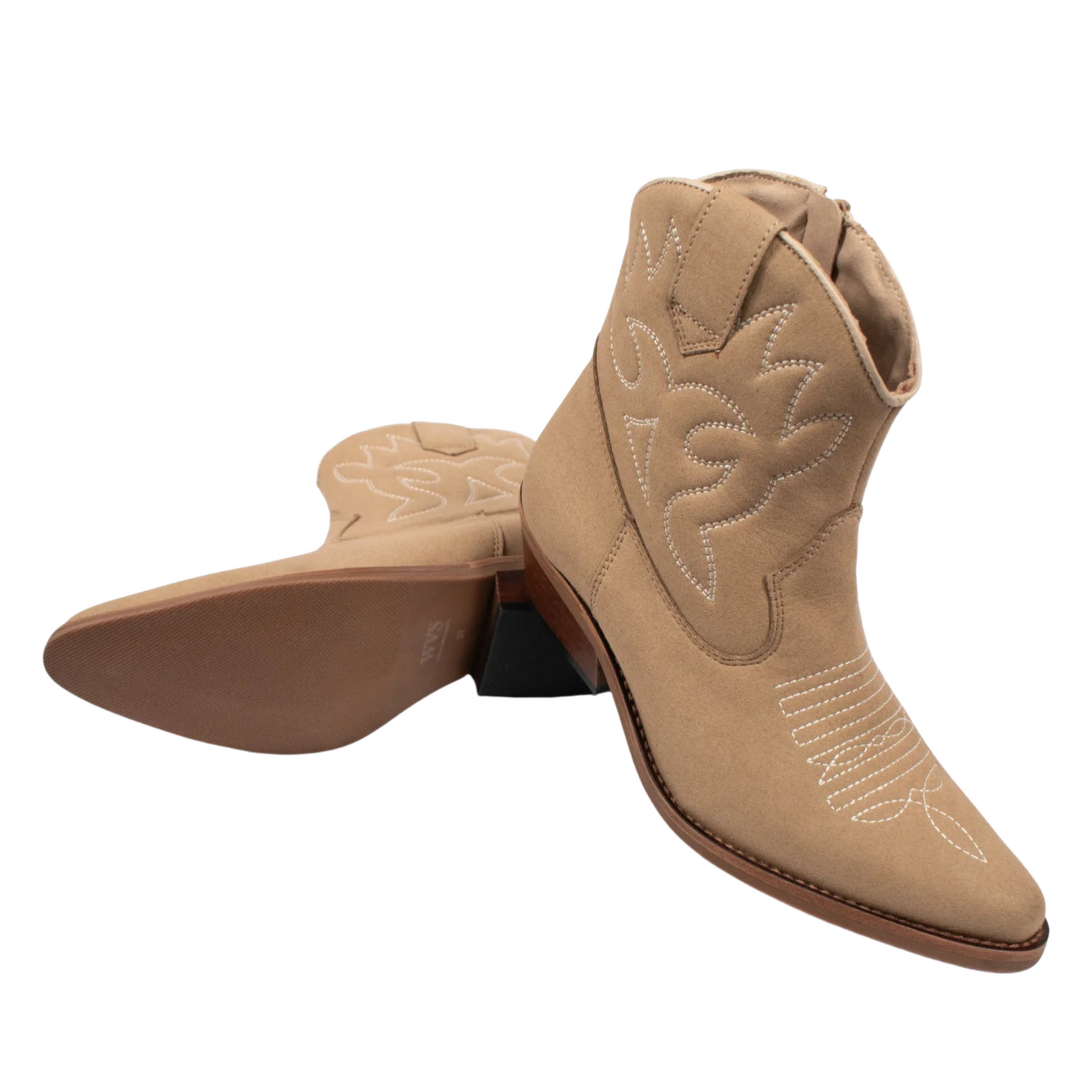 Women's Low Vegan Suede Western Boots - Sand