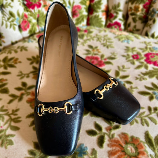 Square Toe Ballet Flats - Black