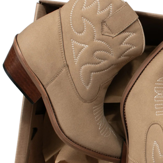 Women's Low Vegan Suede Western Boots - Sand