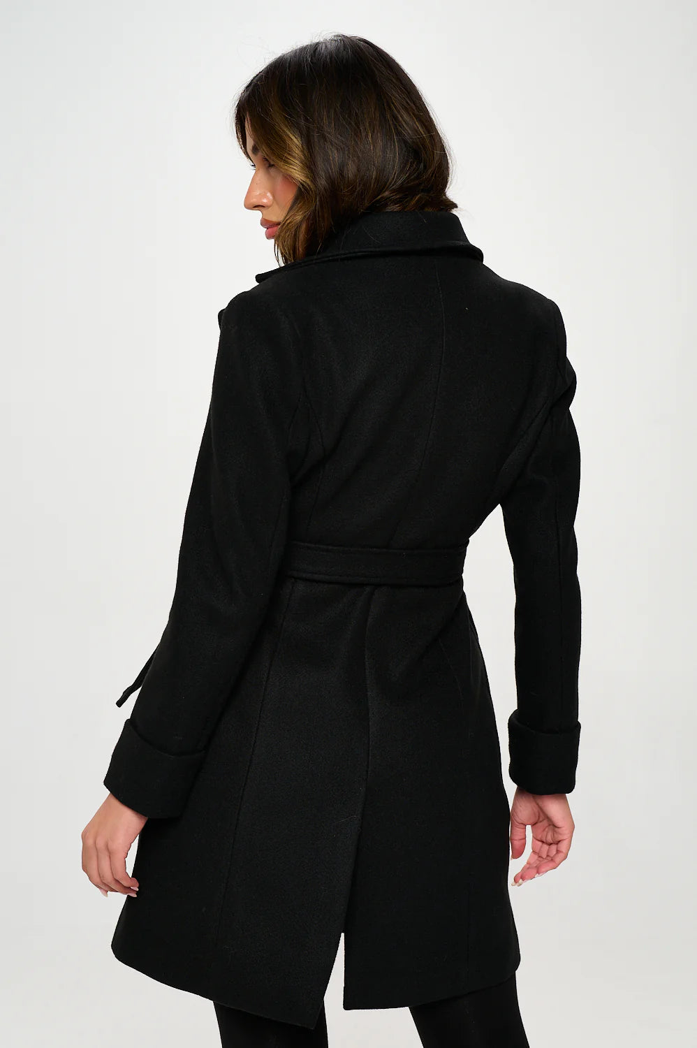 Classic Belted Vegan Wool Coat Black