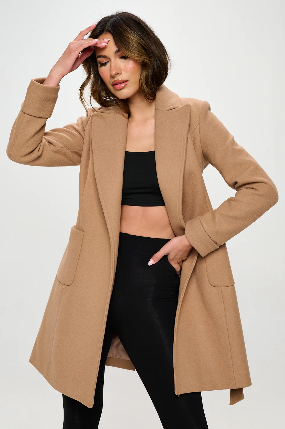 Classic Belted Vegan Wool Coat - Khaki