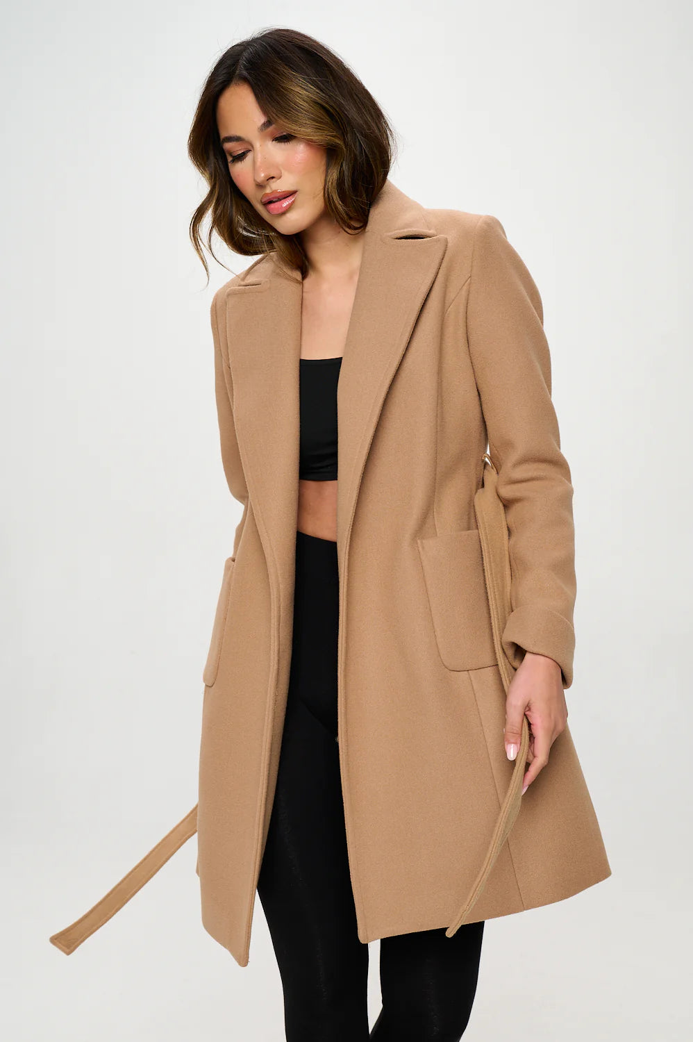 Classic Belted Vegan Wool Coat - Khaki