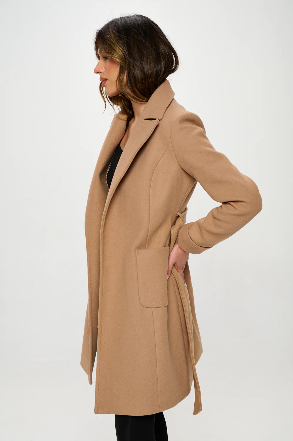 Classic Belted Vegan Wool Coat - Khaki