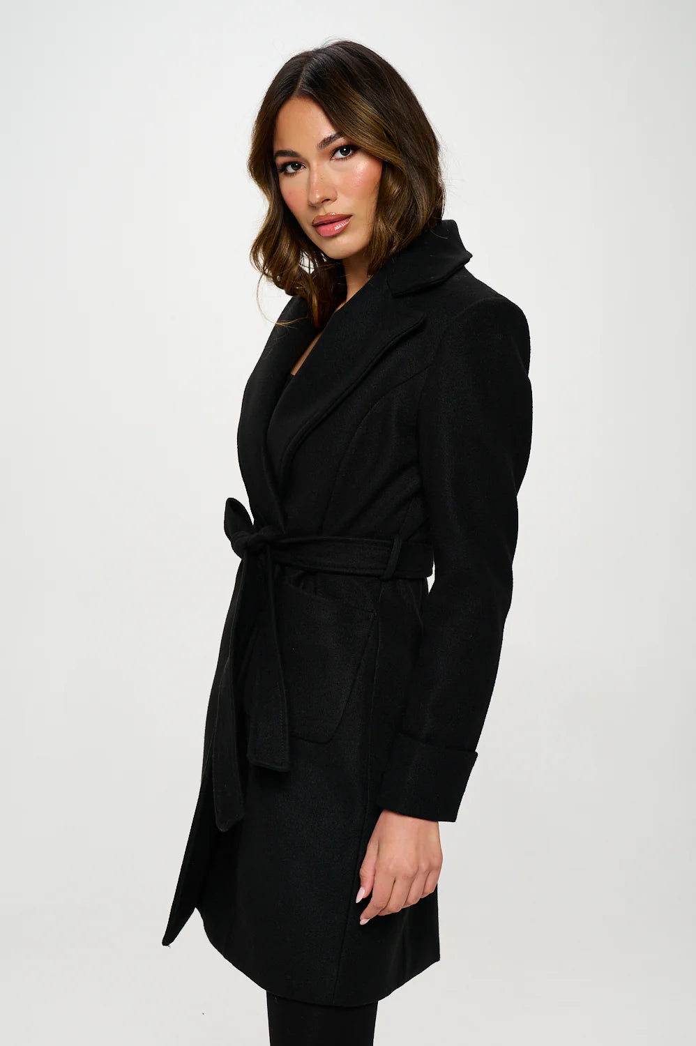 Petite black sales belted coat
