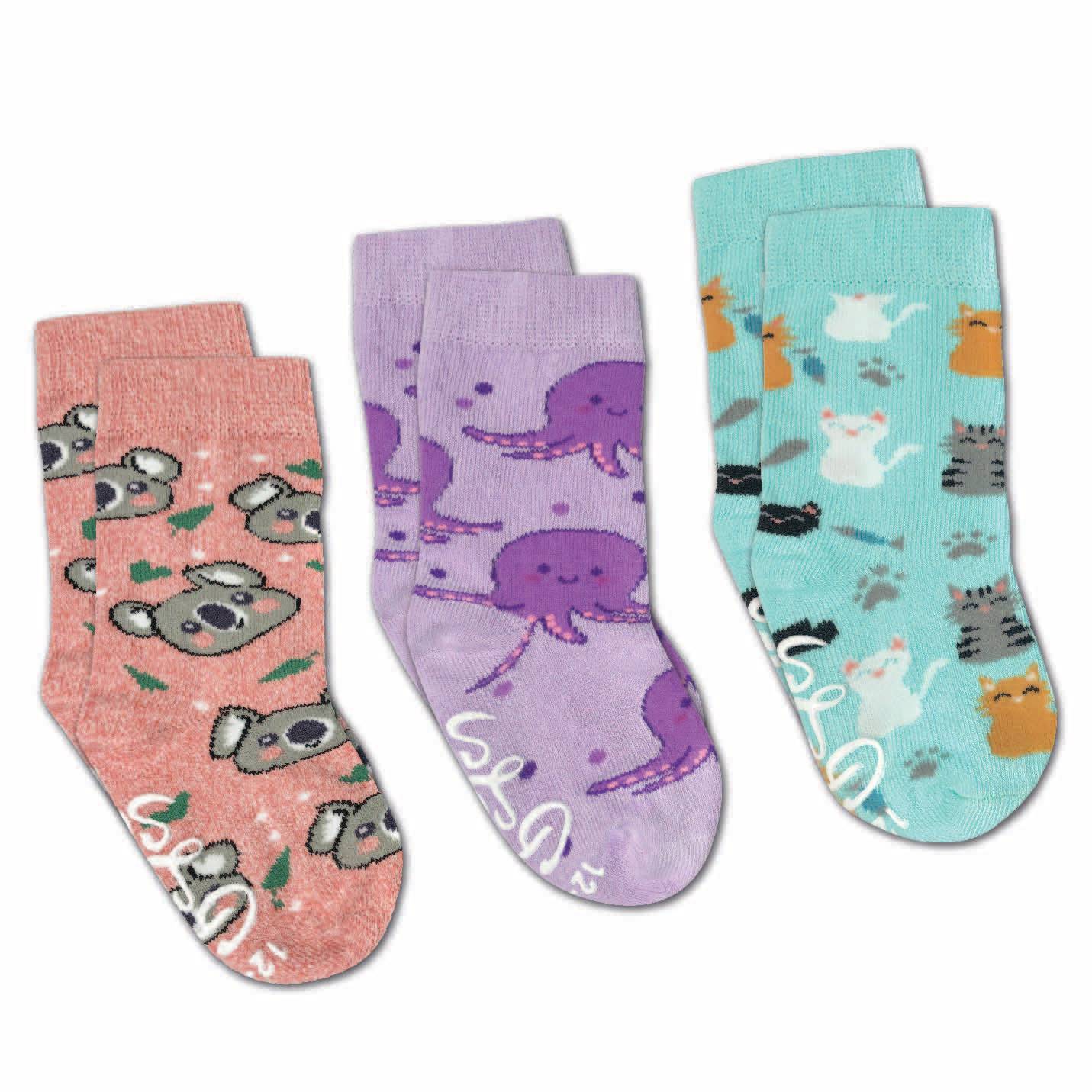 Cats, Koala and Octopus Baby/Kids Socks 3pk