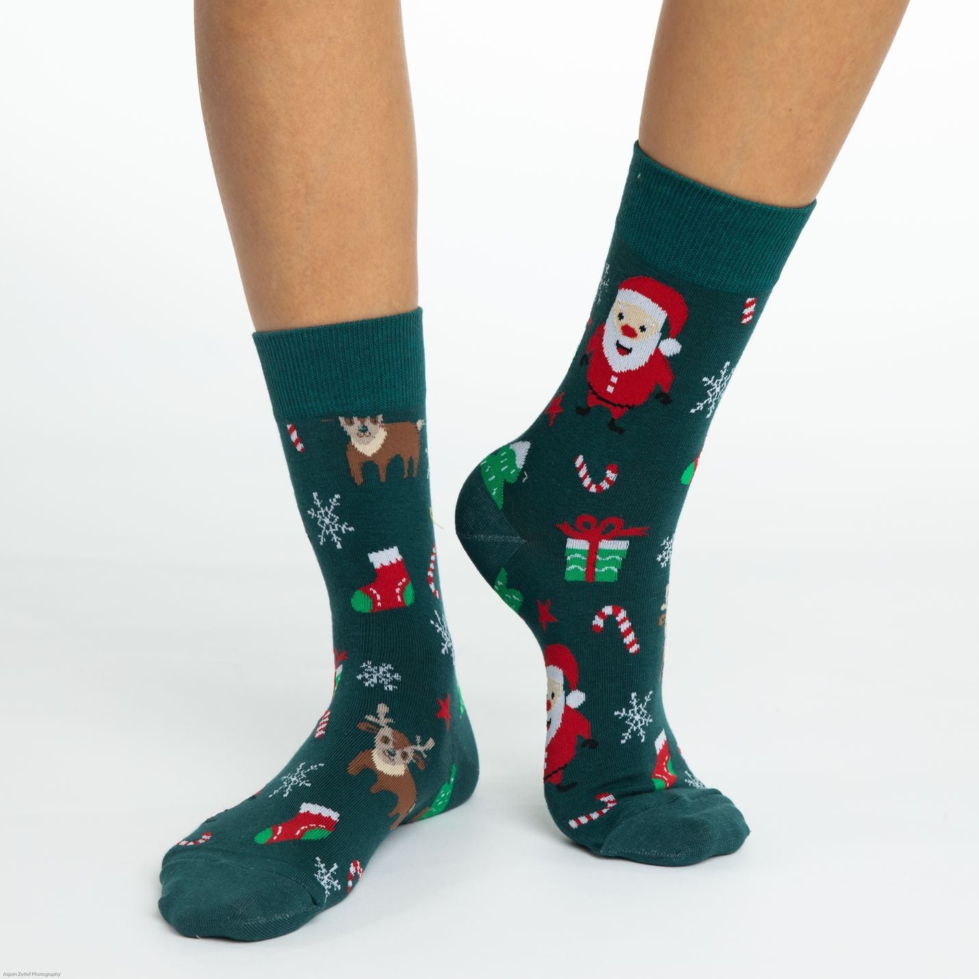 Santa and Rudolph Crew Socks - Women's 5-9