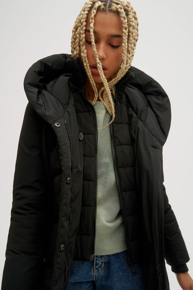 Women s Vegan Winter Coat Noize Lauren Mid Length Parka Black