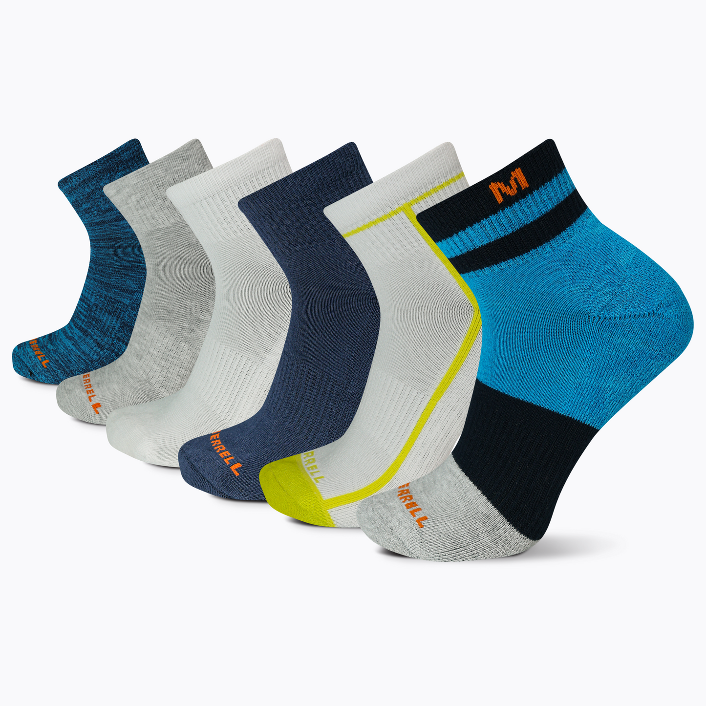 Recycled Cushioned Quarter Sock 6pk Blue Assorted