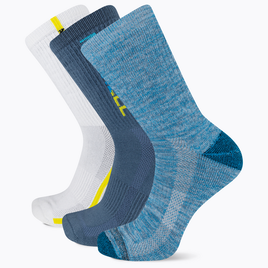 Recycled Everyday Lightweight Crew Sock 3pk Blue Assorted