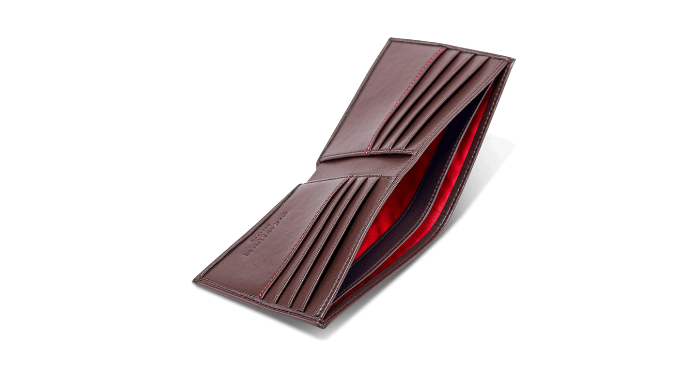 Bifold Vegan Corn Leather Wallet - Chestnut with Red