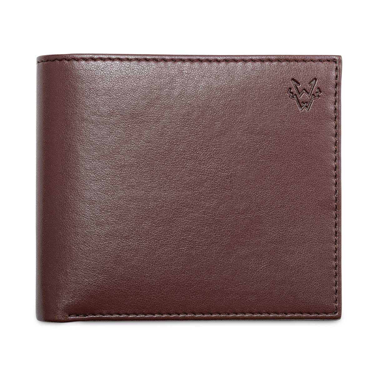 Bifold Vegan Corn Leather Wallet with Coin Pocket - Chestnut with Red