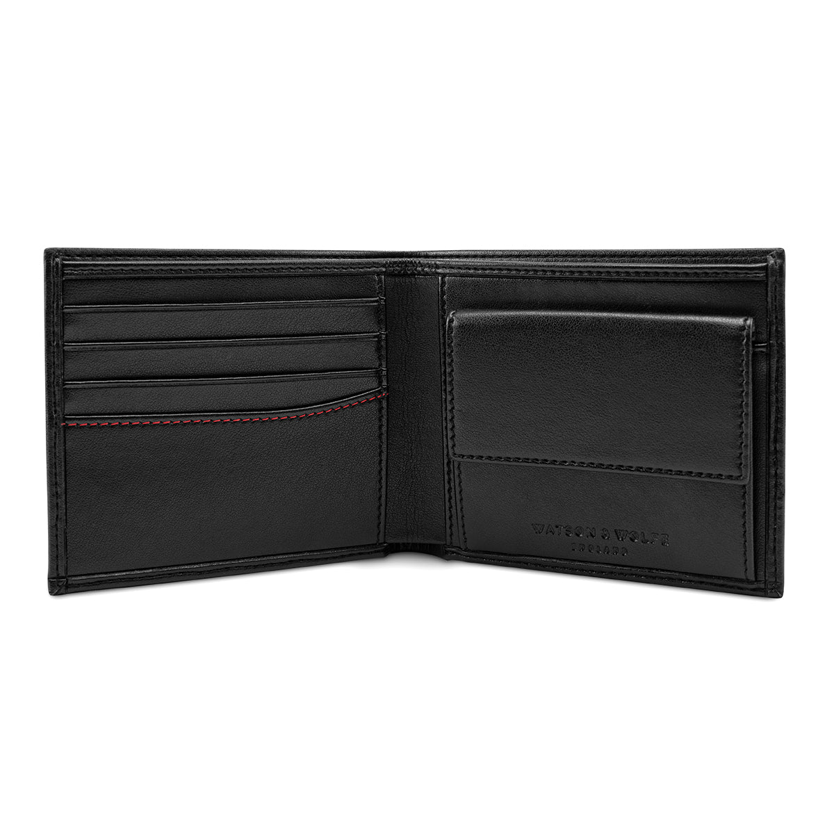 Bifold Vegan Corn Leather Wallet with Coin Pocket - Black with Red