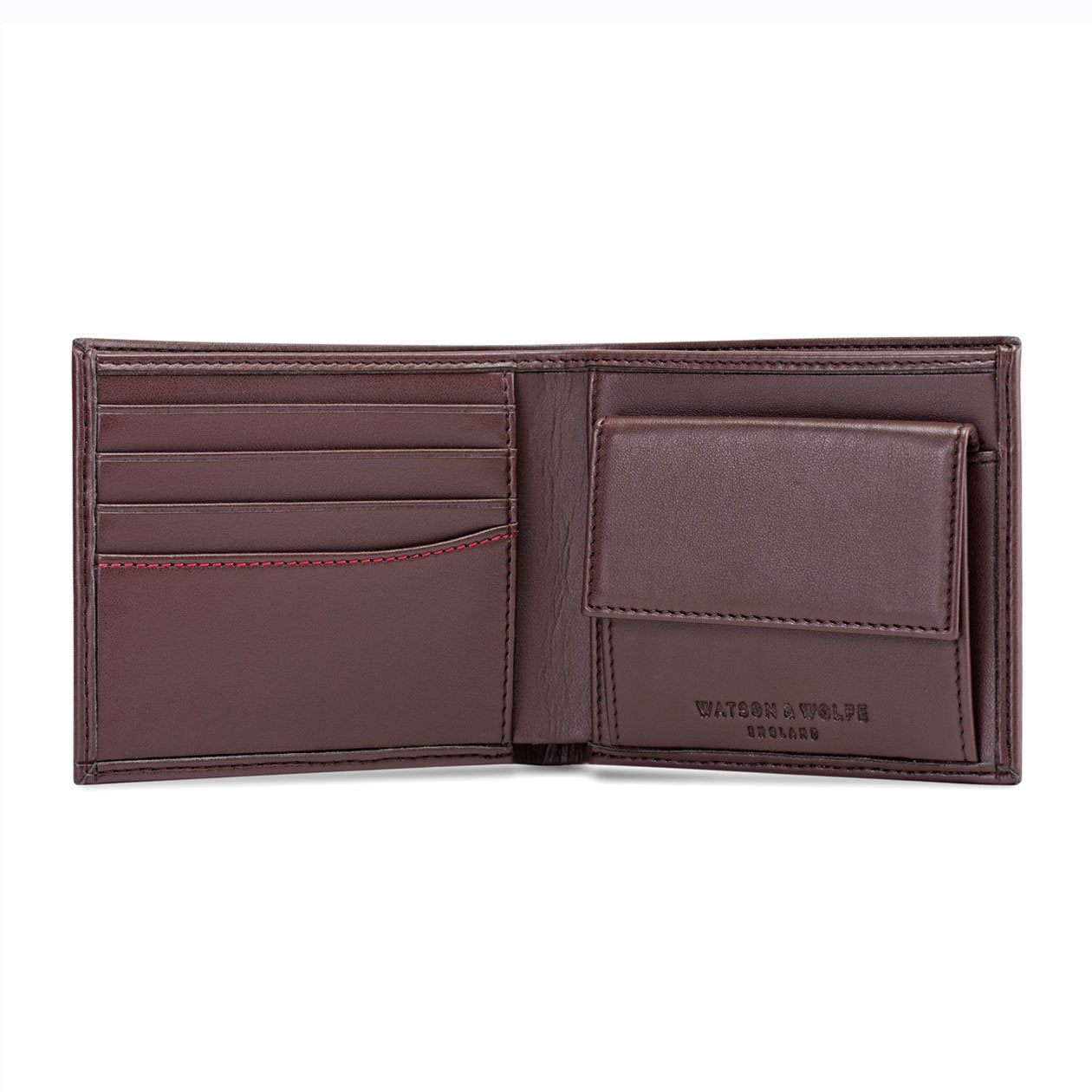 Bifold Vegan Corn Leather Wallet with Coin Pocket - Chestnut with Red