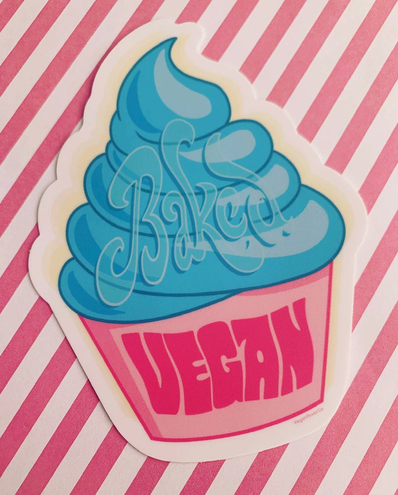 Blue Vegan Cupcake Sticker